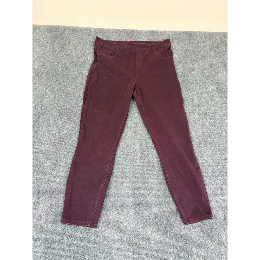 Spanx Jean-ish Ankle Leggings Size 1X Twill Burgundy 20018R‎ Pull On Wine Red